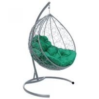 Подвесное кресло M-GROUP капля с ротангом серое, зелёная подушка